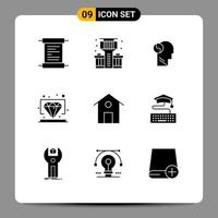 conjunto de 9 iconos de interfaz de usuario modernos signos de símbolos para elementos de diseño de vector editables de valor de hogar de cabeza de casa clave