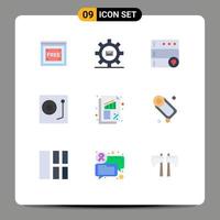 Set of 9 Modern UI Icons Symbols Signs for banking turntable message music devices Editable Vector Design Elements