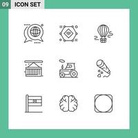 Mobile Interface Outline Set of 9 Pictograms of city life cargo smart camera box hot Editable Vector Design Elements