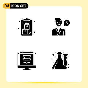 4 Thematic Vector Solid Glyphs and Editable Symbols of box cloud list work database Editable Vector Design Elements