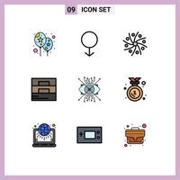 9 User Interface Filledline Flat Color Pack of modern Signs and Symbols of cyber ar planet wallet fashion Editable Vector Design Elements