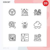 Universal Icon Symbols Group of 9 Modern Outlines of bag waste salary radioactive female Editable Vector Design Elements