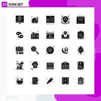 Mobile Interface Solid Glyph Set of 25 Pictograms of security processor growth location recipes Editable Vector Design Elements