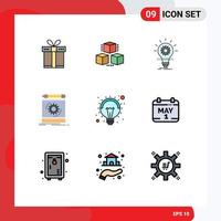 9 User Interface Filledline Flat Color Pack of modern Signs and Symbols of prototyping process bulb engineering light Editable Vector Design Elements