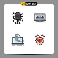 Set of 4 Modern UI Icons Symbols Signs for chair laptop data monitoring print Editable Vector Design Elements
