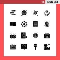 Group of 16 Modern Solid Glyphs Set for desk hold target gear hands Editable Vector Design Elements