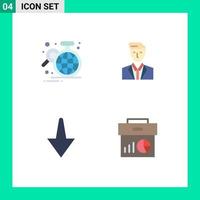 4 Universal Flat Icon Signs Symbols of analysis mr globe ceo down Editable Vector Design Elements