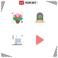 Set of 4 Commercial Flat Icons pack for bouquet new romantic plant business Editable Vector Design Elements
