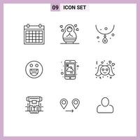 Set of 9 Modern UI Icons Symbols Signs for report forecast diamond motivation emojis Editable Vector Design Elements