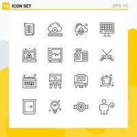 Set of 16 Vector Outlines on Grid for computer hardware online technology secure Editable Vector Design Elements