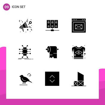 Mobile Interface Solid Glyph Set of 9 Pictograms of smart infrastructure database grid website Editable Vector Design Elements