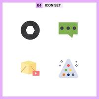 Set of 4 Vector Flat Icons on Grid for aperture play photo message billiards Editable Vector Design Elements