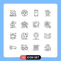 Modern Set of 16 Outlines and symbols such as pollution fire maple burn android Editable Vector Design Elements