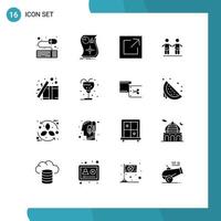 Group of 16 Modern Solid Glyphs Set for open box export group friends Editable Vector Design Elements