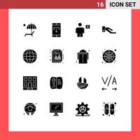 User Interface Pack of 16 Basic Solid Glyphs of share alms mobile video human Editable Vector Design Elements