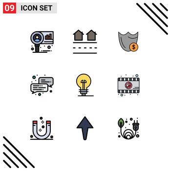Set of 9 Vector Filledline Flat Colors on Grid for office business residences dollar secure Editable Vector Design Elements