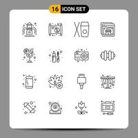 Mobile Interface Outline Set of 16 Pictograms of lips stick holiday chinese drink shop Editable Vector Design Elements