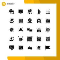 Group of 25 Modern Solid Glyphs Set for horse strategy imac online data Editable Vector Design Elements