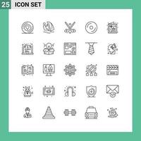 Mobile Interface Line Set of 25 Pictograms of media disk sport cd ice Editable Vector Design Elements