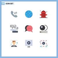 Pictogram Set of 9 Simple Flat Colors of messages chat firefighter study knowledge Editable Vector Design Elements