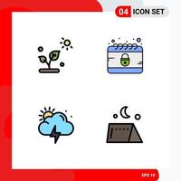 Stock Vector Icon Pack of 4 Line Signs and Symbols for biology weather sun cyber camping Editable Vector Design Elements