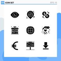 Group of 9 Solid Glyphs Signs and Symbols for internet chinese currency china architecture Editable Vector Design Elements