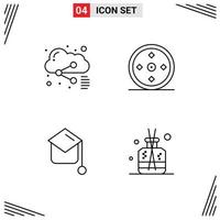 4 Creative Icons Modern Signs and Symbols of cloud graduation sharing sports hat Editable Vector Design Elements