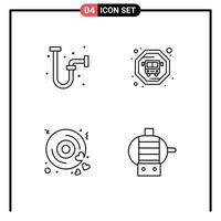 Mobile Interface Line Set of 4 Pictograms of construction wedding pipe disk engine Editable Vector Design Elements