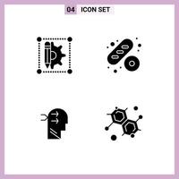 User Interface Pack of 4 Basic Solid Glyphs of creative brian pen food chemist Editable Vector Design Elements