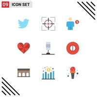 Pack of 9 Modern Flat Colors Signs and Symbols for Web Print Media such as interior favorite body like heart Editable Vector Design Elements