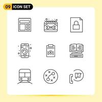 Set of 9 Commercial Outlines pack for expense phone spanner mobile application Editable Vector Design Elements