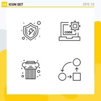 Pictogram Set of 4 Simple Filledline Flat Colors of protect programming shield coding cultural Editable Vector Design Elements