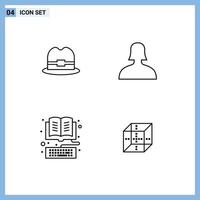 4 Universal Line Signs Symbols of hat library avatar book box Editable Vector Design Elements