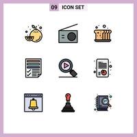 Group of 9 Filledline Flat Colors Signs and Symbols for research paper baking page data Editable Vector Design Elements