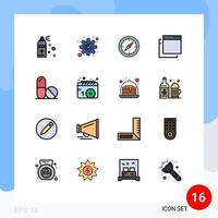16 User Interface Flat Color Filled Line Pack of modern Signs and Symbols of events space direction science windows Editable Creative Vector Design Elements