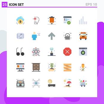 paquete de color plano de 25 símbolos universales de desarrollo de cabeza de velocidad web lápiz elementos de diseño vectorial editables vector
