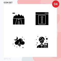 Set of 4 Modern UI Icons Symbols Signs for landscape cloud road information moon Editable Vector Design Elements