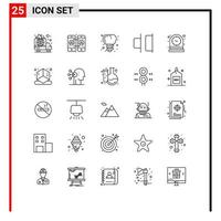 Universal Icon Symbols Group of 25 Modern Lines of watch table implanting clock horizontal Editable Vector Design Elements