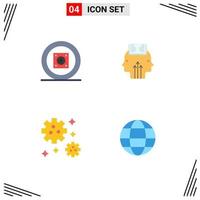 Group of 4 Flat Icons Signs and Symbols for boom box meteor sound programming globe Editable Vector Design Elements