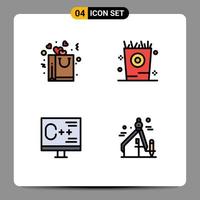 Pictogram Set of 4 Simple Filledline Flat Colors of bag computer romance kid development Editable Vector Design Elements