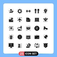 25 Thematic Vector Solid Glyphs and Editable Symbols of bulb shower dumbbell cleaning bath Editable Vector Design Elements