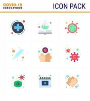 Corona virus disease 9 Flat Color icon pack suck as hands dirty coronavirus thermometer fever viral coronavirus 2019nov disease Vector Design Elements