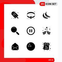 Pictogram Set of 9 Simple Solid Glyphs of user interface banana search magnifier Editable Vector Design Elements