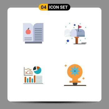 4 Universal Flat Icons Set for Web and Mobile Applications book apple business letter graph light Editable Vector Design Elements