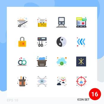 16 User Interface Flat Color Pack of modern Signs and Symbols of school option railway gear browser Editable Pack of Creative Vector Design Elements