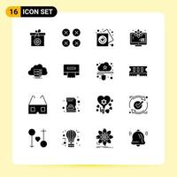 Set of 16 Commercial Solid Glyphs pack for cloud science ux monitor wedding Editable Vector Design Elements