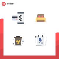 Editable Vector Line Pack of 4 Simple Flat Icons of card environment financial sleep pollution Editable Vector Design Elements