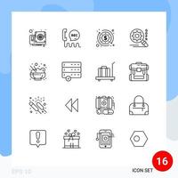 Universal Icon Symbols Group of 16 Modern Outlines of rice chinese help security gdpr Editable Vector Design Elements