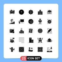 grupo de 25 signos y símbolos de glifos sólidos para la gestión de elementos de diseño de vectores editables del servicio de construcción web de la ciudad