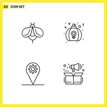 4 colores planos universales de línea de llenado establecidos para aplicaciones web y móviles abeja negocio error mapa de amor elementos de diseño vectorial editables vector